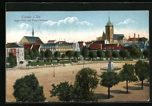 AK Colmar, Rapp-Platz mit Rapp-Denkmal