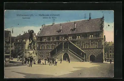 AK Mülhausen, Rathaus mit Denkmal