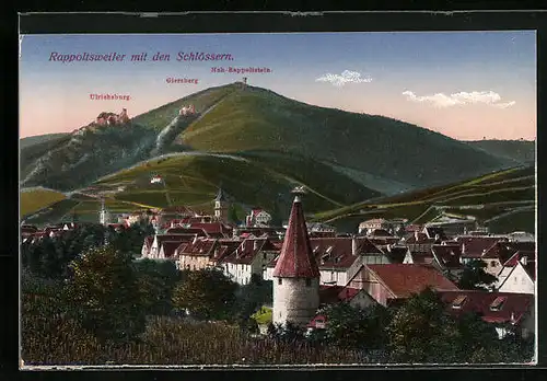 AK Rappoltsweiler, Panorama mit den Schlössern