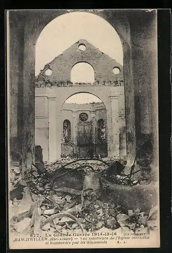 AK Bischwiller, Vue intérieure de l`Eglise incendiée