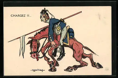 AK Chargez!!!, Soldat auf schlappem Pferd, Propaganda Entente
