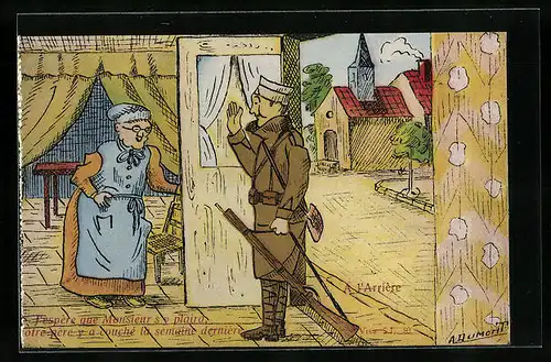 Künstler-AK sign. A. Dumont: J`espère que Monsieur s`y plaira...