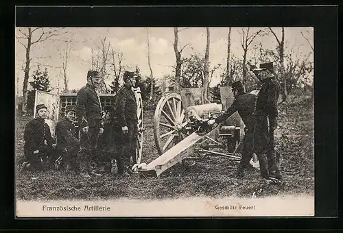 AK Soldaten der franz. Artillerie mit Geschütz