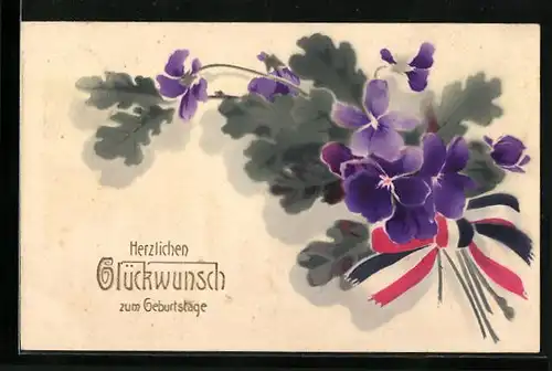 AK Kriegsgeburtstags-Gruss mit violetten Blumen