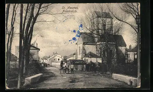 AK Saint-Masmes, Strassenpartie mit Gebäudeansicht