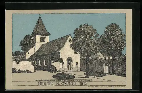Künstler-AK Caurel, Kirche 1915