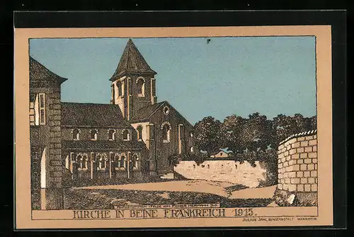 Künstler-AK Beine, Kirche 1915