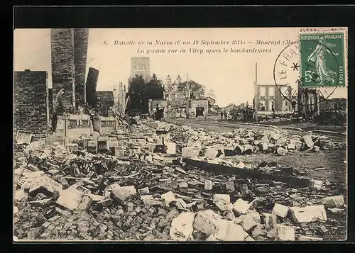 AK Maurupt, La grande rue de Vitry apres le bombardement