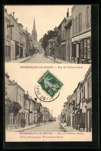 AK Mourmelon-le-Grand, Rue de Chalons (bas et haut)