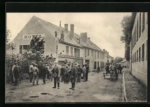 AK Bazancourt, Strassenpartie mit Deutschen Soldaten