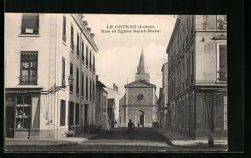 AK Le Coteau, Rue et Église Saint-Marc