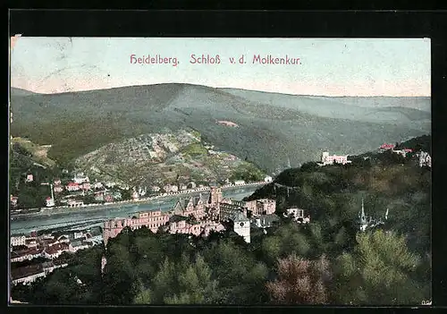 AK Heidelberg, Schloss v. d. Molkenkur gesehen