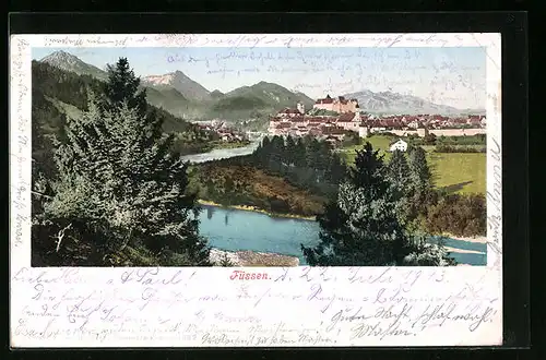 AK Füssen, Panorama mit Schloss