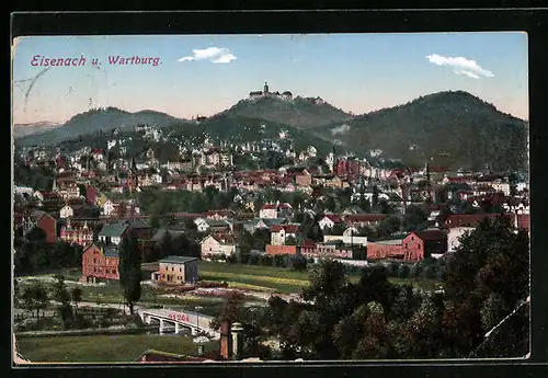 AK Eisenach, Ortsansicht mit Wartburg