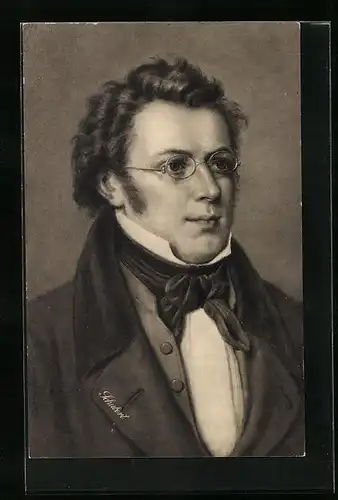 AK Österreichischer Komponist Franz Schubert mit Brille im Portrait