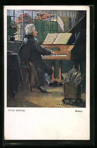 Künstler-AK Mozart spielt am Klavier