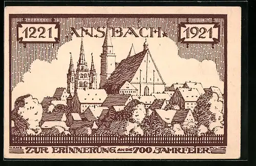Künstler-AK Ansbach, Festpostkarte der 700 Jahrfeier 1921