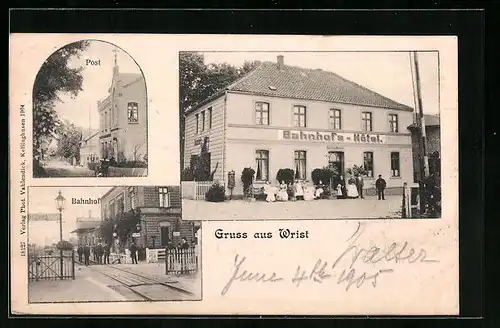 AK Wrist, Bahnhofs-Hotel, Bahnhof von der Gleisseite, Post