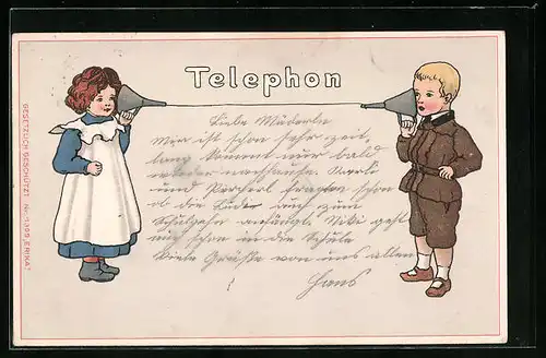 Künstler-AK Gertrud Caspari: Kinder sprechen übers Schnurtelefon