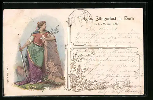 Künstler-AK Bern, Eidgen. Sängerfest 1899, Helvetia