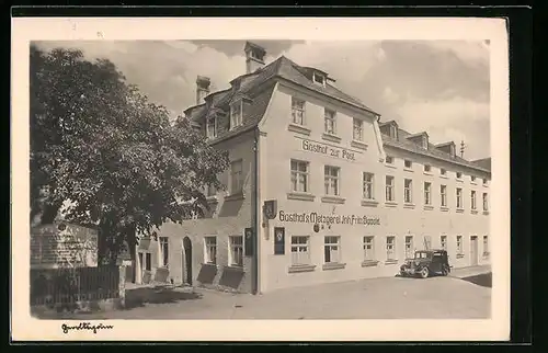 AK Geroldsgrün, Gasthof zur Post mit Auto