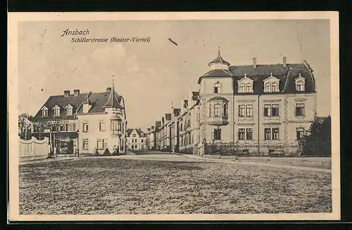 AK Ansbach, Schillerstrasse mit Gasthaus zum Krieger im Reuter-Viertel