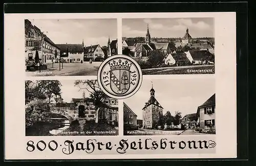 AK Heilsbronn, Festpostkartie 800 Jahre Heilsbronn 1132-1932, Mauerpartie an der Klostermühle, Marktplatz