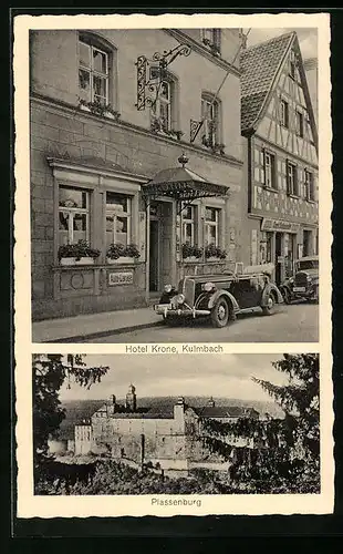 AK Kulmbach, Hotel Krone, Plassenburg aus der Ferne