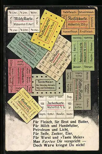 AK Lebensmittelmarken für verschiedene Waren, Kriegsnot