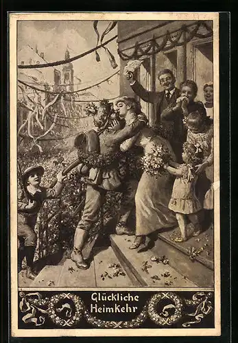 AK Soldat kehrt vom Schlachtfeld zurück und wird feierlich empfangen