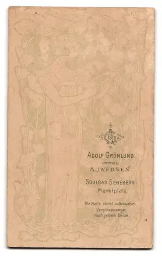 Fotografie Adolf Grönlund, Bad Segeberg, Marktplatz, Portrait dunkelhaarige junge Schönheit mit Brosche am Kleiderkragen