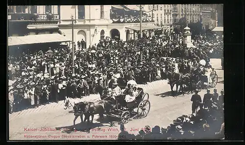 AK Kaiser-Jubiläums-Huldigungs-Festzug Wien 12. Juni 1908, Nationalitäten Gruppe (Strassenleben und Fuhrwerk 1830-1840)