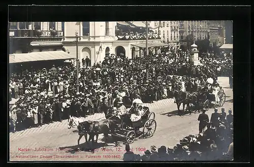 AK Kaiser-Jubiläums-Huldigungs-Festzug Wien 12. Juni 1908, Nationalitäten Gruppe (Strassenleben und Fuhrwerk 1830-1840)