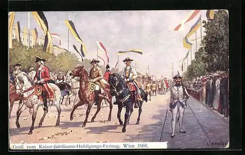 Künstler-AK Kaiser-Jubiläums-Huldigungs-Festzug Wien 1908