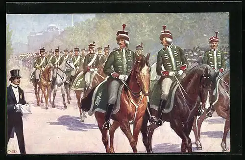 Künstler-AK Kaiser-Jubiläums-Huldigungsfestzug, Wien 1908, Gruppe XIV: Zeit des Kaisers Franz I., Krieg gegen Frankreich