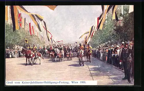 Künstler-AK Kaiser-Jubiläums-Huldigungs-Festzug, Wien 1908