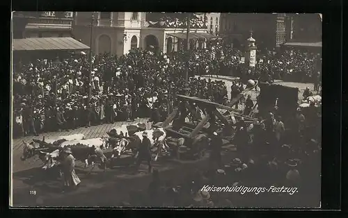 AK Kaiser-Jubiläums-Huldigungs-Festzug, Wien 1908, Historisches Ochsengespann