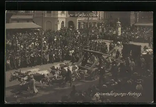 AK Kaiser-Jubiläums-Huldigungs-Festzug, Wien 1908, Historisches Ochsengespann