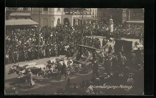 AK Kaiser-Jubiläums-Huldigungs-Festzug, Wien 1908, Historisches Ochsengespann