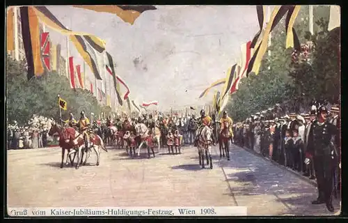Künstler-AK Kaiser-Jubiläums-Huldigungs-Festzug, Wien 1908