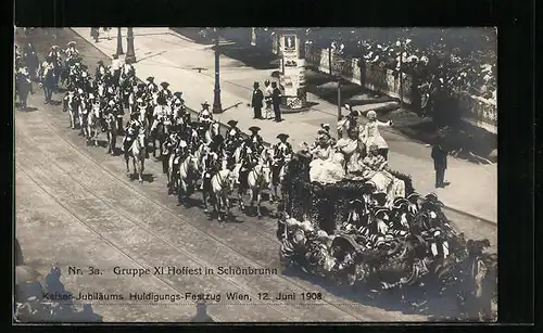 AK Kaiser-Jubiläums-Huldigungsfestzug, Wien 12. Juni 1908, Gr. XI: Zeit Maria Theresias, Schönbrunner Schäferspiel