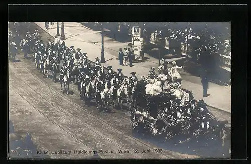 AK Kaiser-Jubiläums-Huldigungsfestzug, Wien 12. Juni 1908, Gr. XI: Zeit Maria Theresias, Schönbrunner Schäferspiel