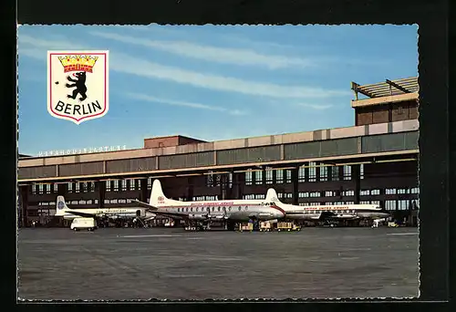 AK Berlin, Zentralflughafen Tempelhof mit Wappen