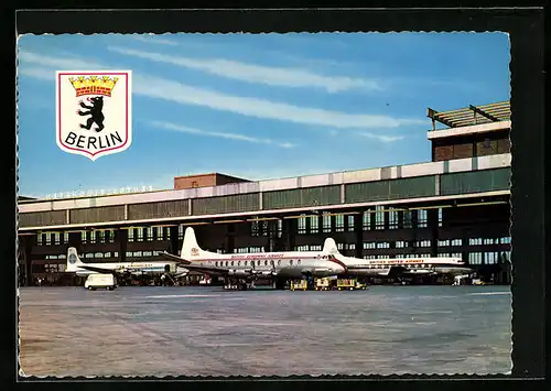 AK Berlin-Tempelhof, Zentralflughafen mit Wappen