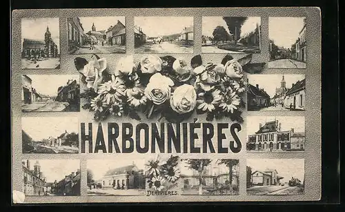 AK Harbonnières, L`Eglise, Les Rues, La Gare, La Mairie