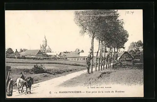 AK Harbonnières, Vue prise de la route de Rozières