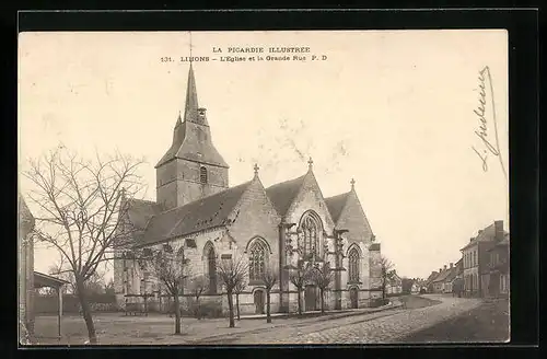 AK Lihons, L`Eglise et la Grande Rue