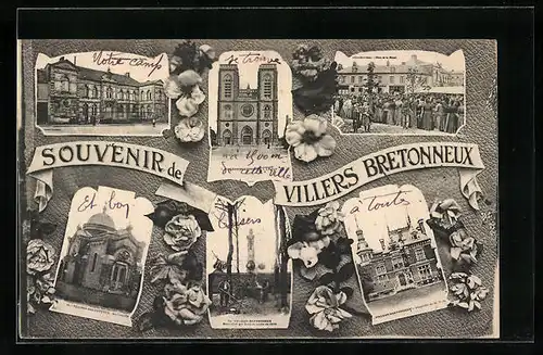 AK Villers-Bretonneux, La Mairie, La Chapelle, L`Eglise, Monument des soldats morts en 1870