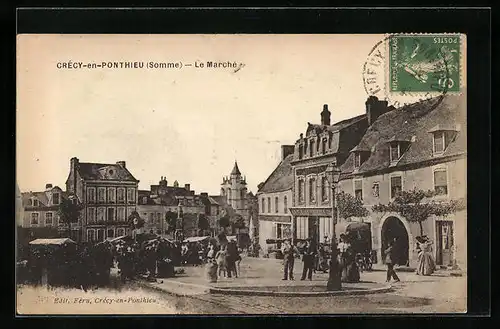 AK Crécy-en-Ponthieu, Le Marché