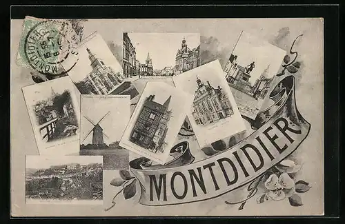 AK Montdidier, Vue générale, Le Monument, Une Rue, Le Moulin